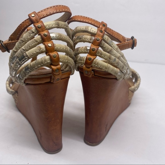 Frye Shay Strappy Leather Snake Wedges - Picture 5 of 6